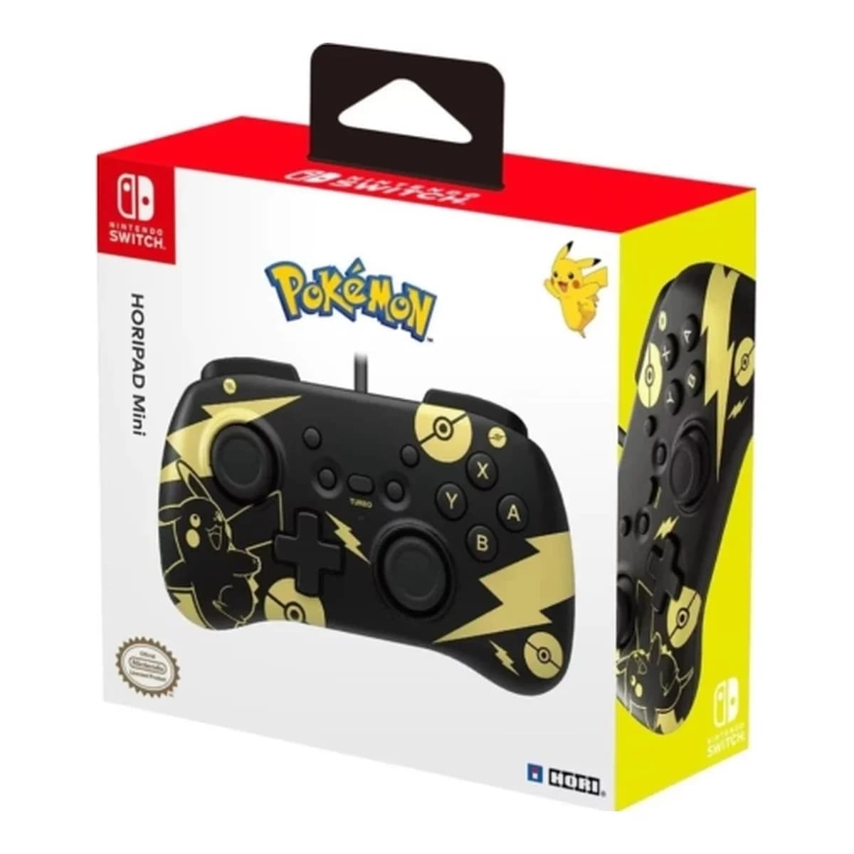 HORI Kontroler HORIPAD Mini Pikachu Black Gold Edition, Nintendo Switch, Zicni, 3 m kabel, Turbo tipka