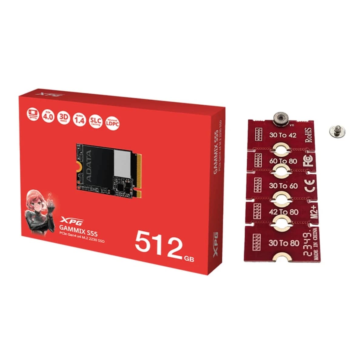 ADATA SSD 512GB XPG PCIe 2230 Gen 4 + Rise adapter, NVMe M.2 PCIe 4.0, 5000/3800 MB/s