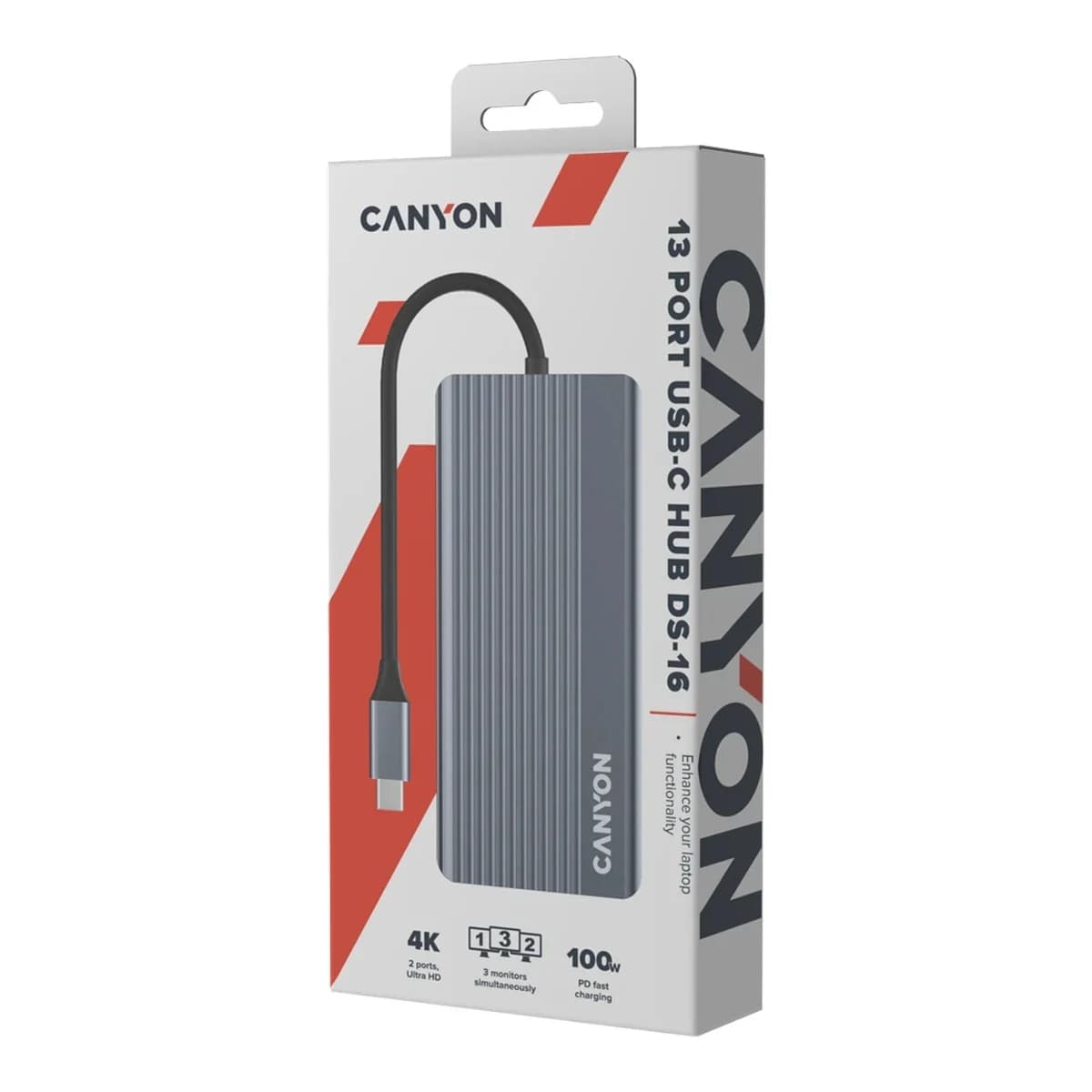 CANYON USB-C Hub DS-16 13in1 4k Grey