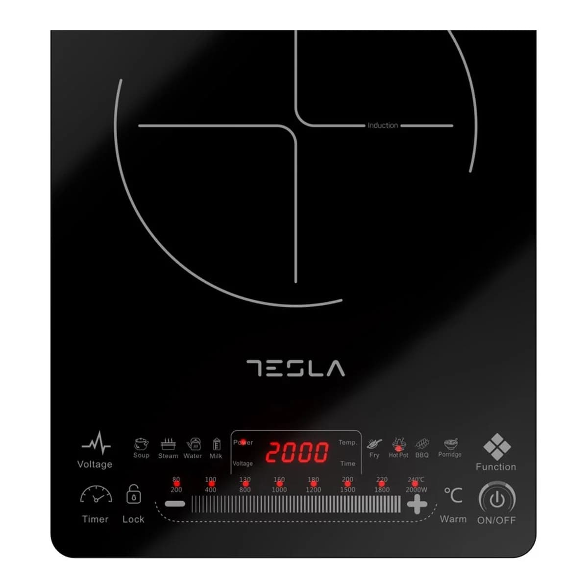 TESLA Indukcijski Rešo IC400B, 2000 W, Touch dugmići, 8 nivoa snage i temperature, 9 programa kuhanja