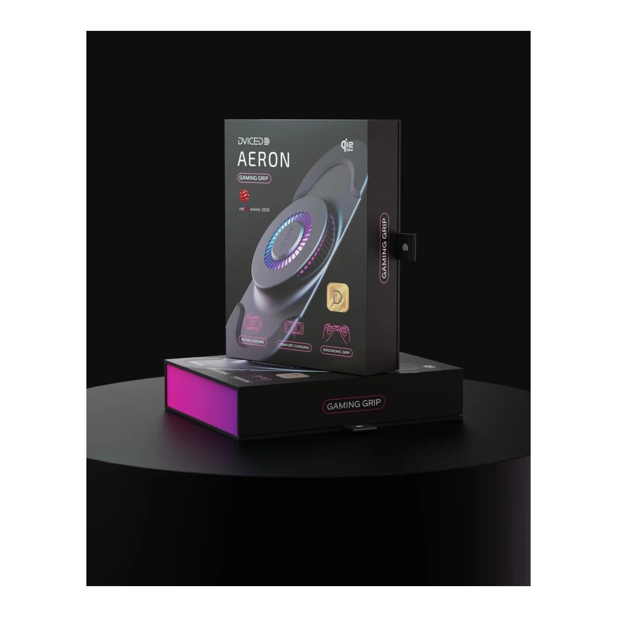 DVICED Punjač i aktivni hladnjak AERON Grip, Qi2.2, aktivno hlađenje, crni