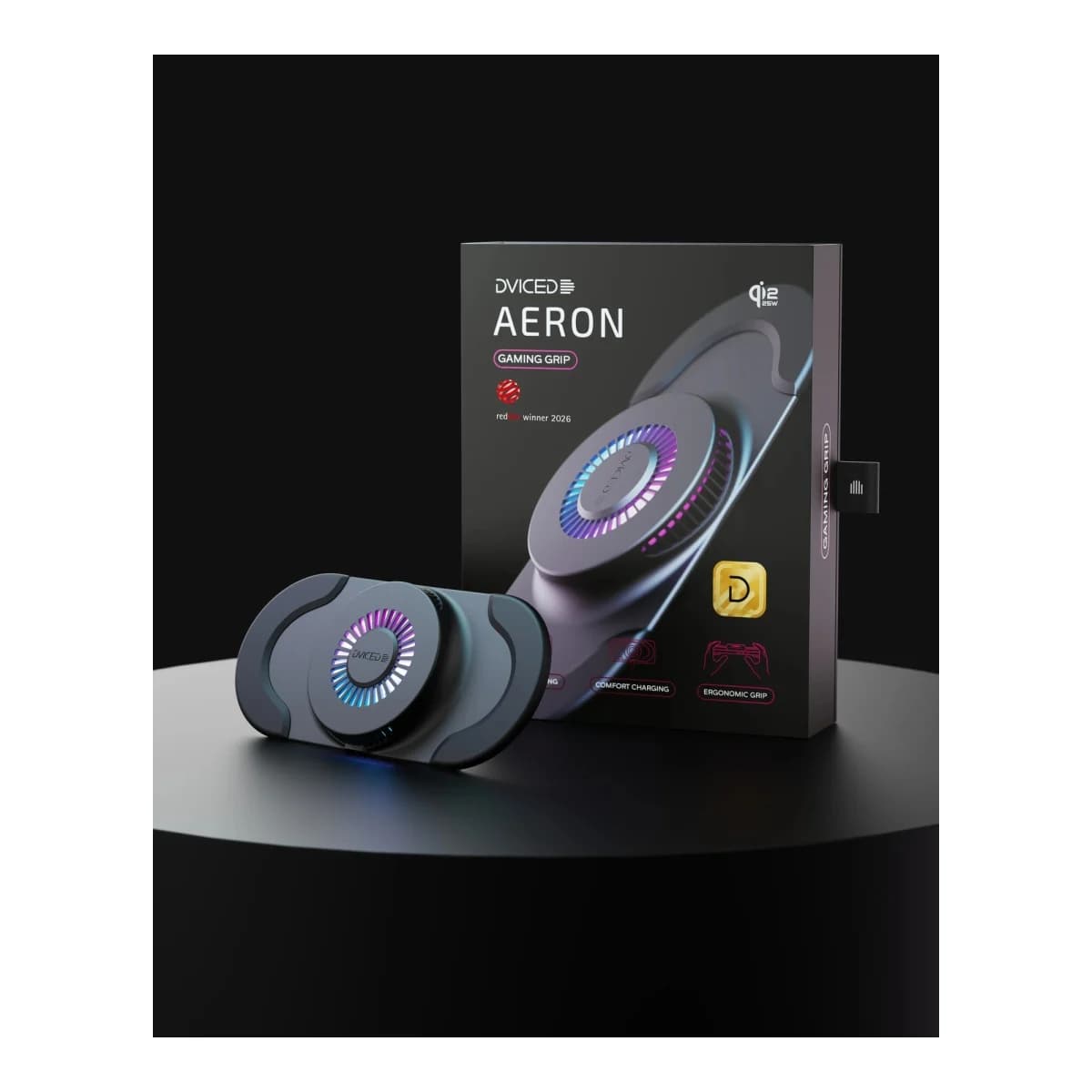DVICED Punjač i aktivni hladnjak AERON Grip, Qi2.2, aktivno hlađenje, crni