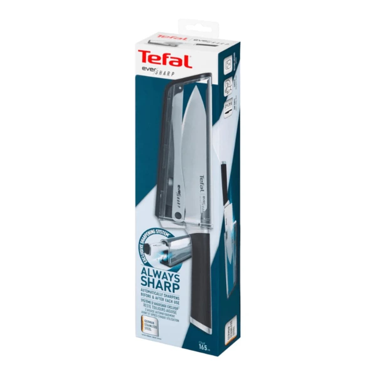 TEFAL Nož i oštrač K2569004 EVERSHARP, čelični, 16,5 cm, stalak za brušenje oštrice