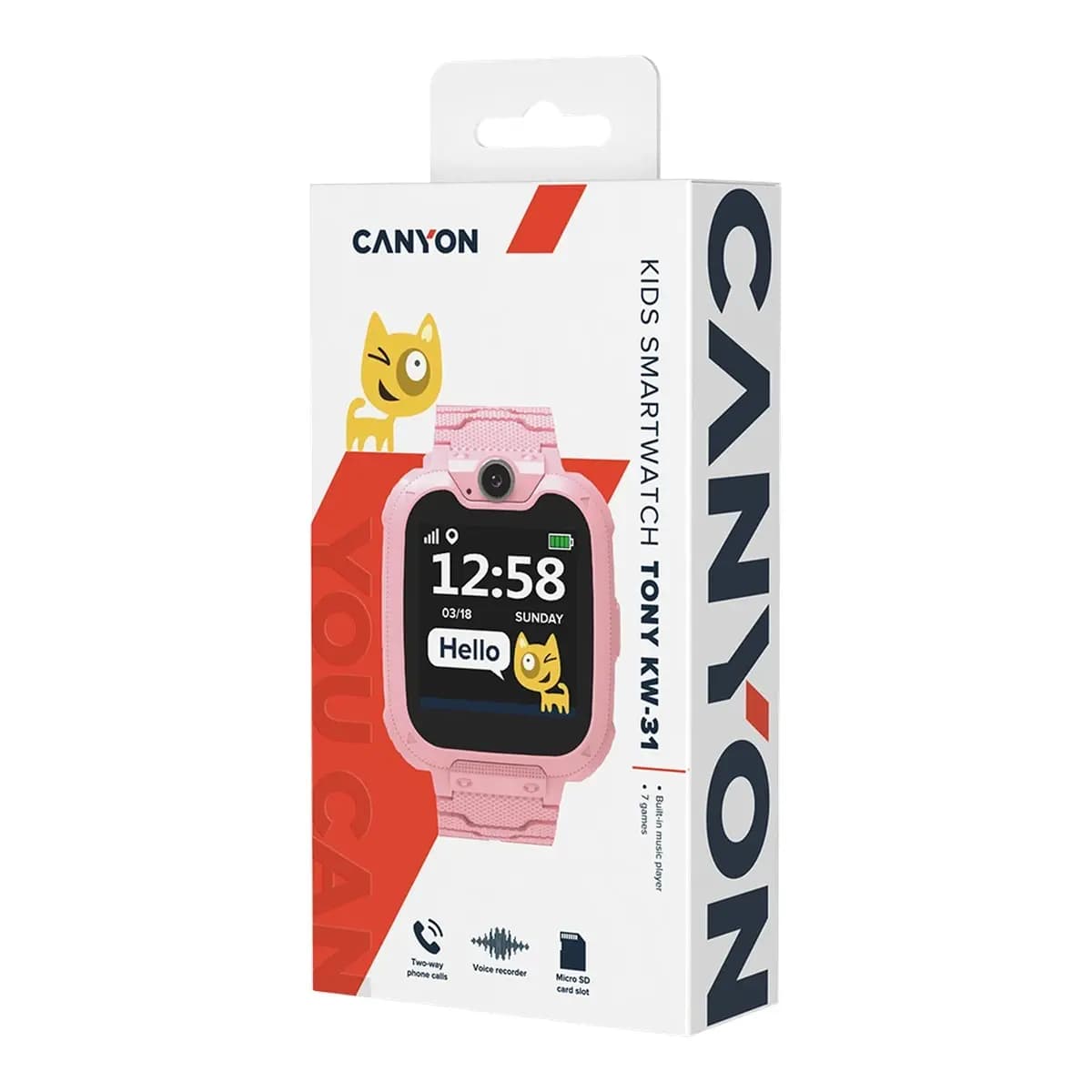 CANYON Pametni Sat Tommy KW-31 1.54” Ekran u boji, GSM, SIM kartica, Kamera 0.3 MP, 7 igara, Crveni