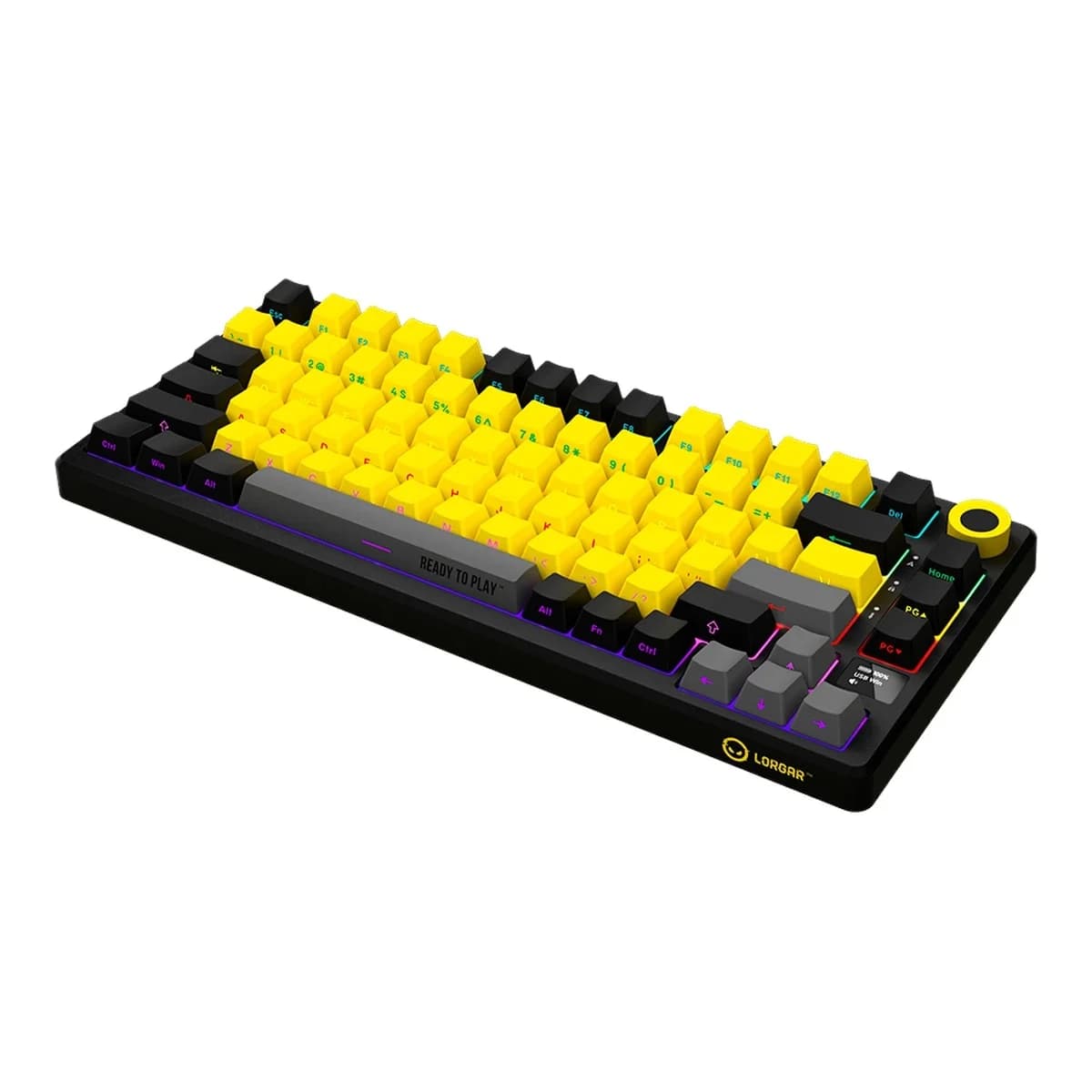 LORGAR Tastatura KBP7075W, Bežična, Mehanička, 75%, Black/Yellow, EN layout