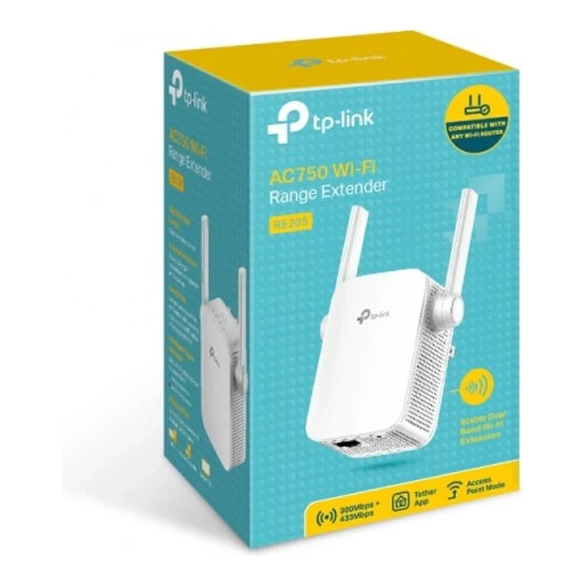 TP-LINK Access Point WiFi 5 AC750 RE205, 2x External Antennas, Ethernet port