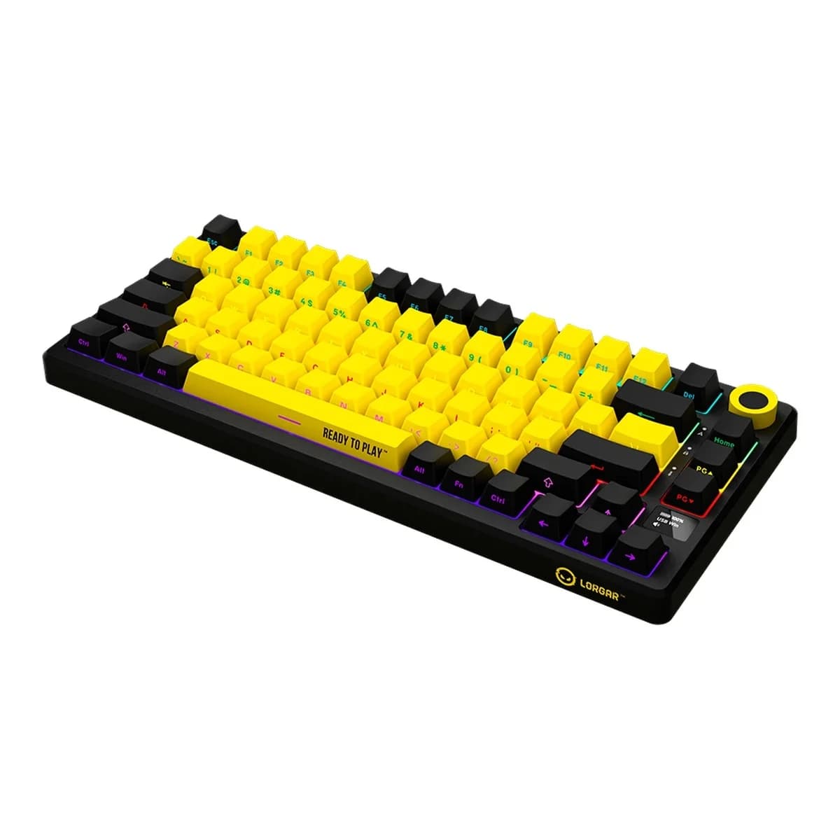 LORGAR Tastatura KBP7075W, Bežična, Mehanička, 75%, Black/Yellow, EN layout