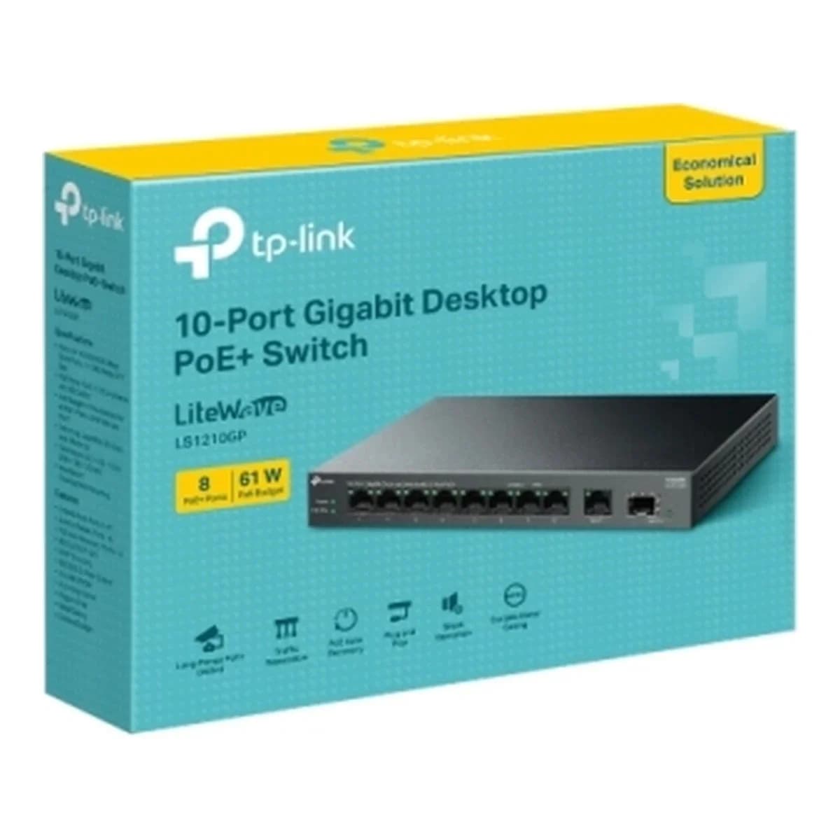 TP-LINK Switch 10-Port Gigabit TL-LS1210GP, Unmanaged, 8x PoE+, SFP, Extend Mode