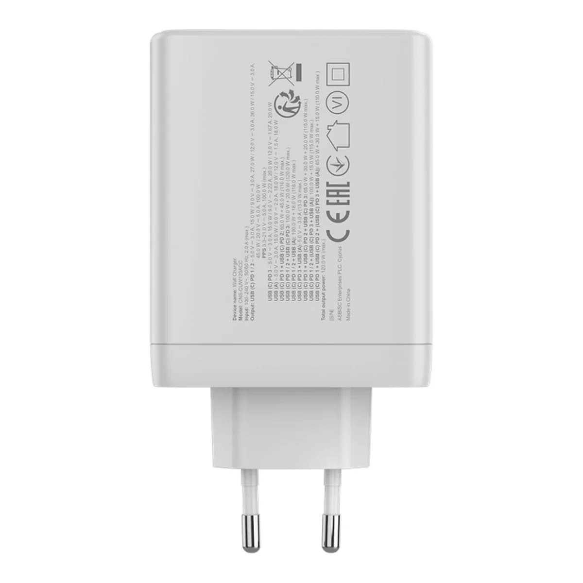 CANYON Punjač OnCharge 120 GAN, 120W, 3x USB-C + 1x USB-A, EU utikač, Bijeli