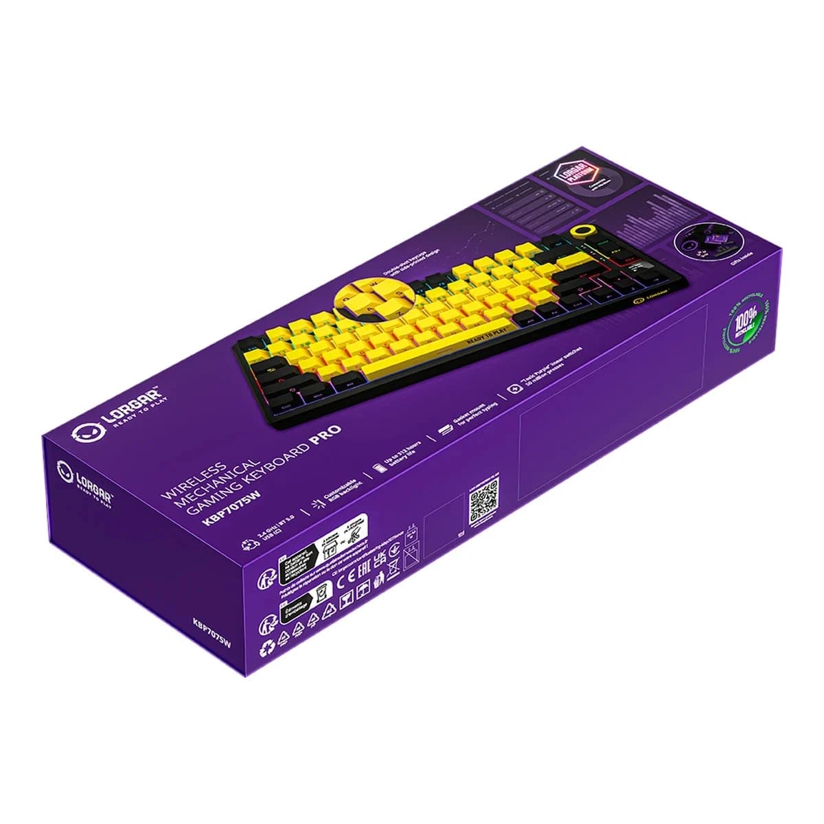 LORGAR Tastatura KBP7075W, Bežična, Mehanička, 75%, Black/Yellow, EN layout