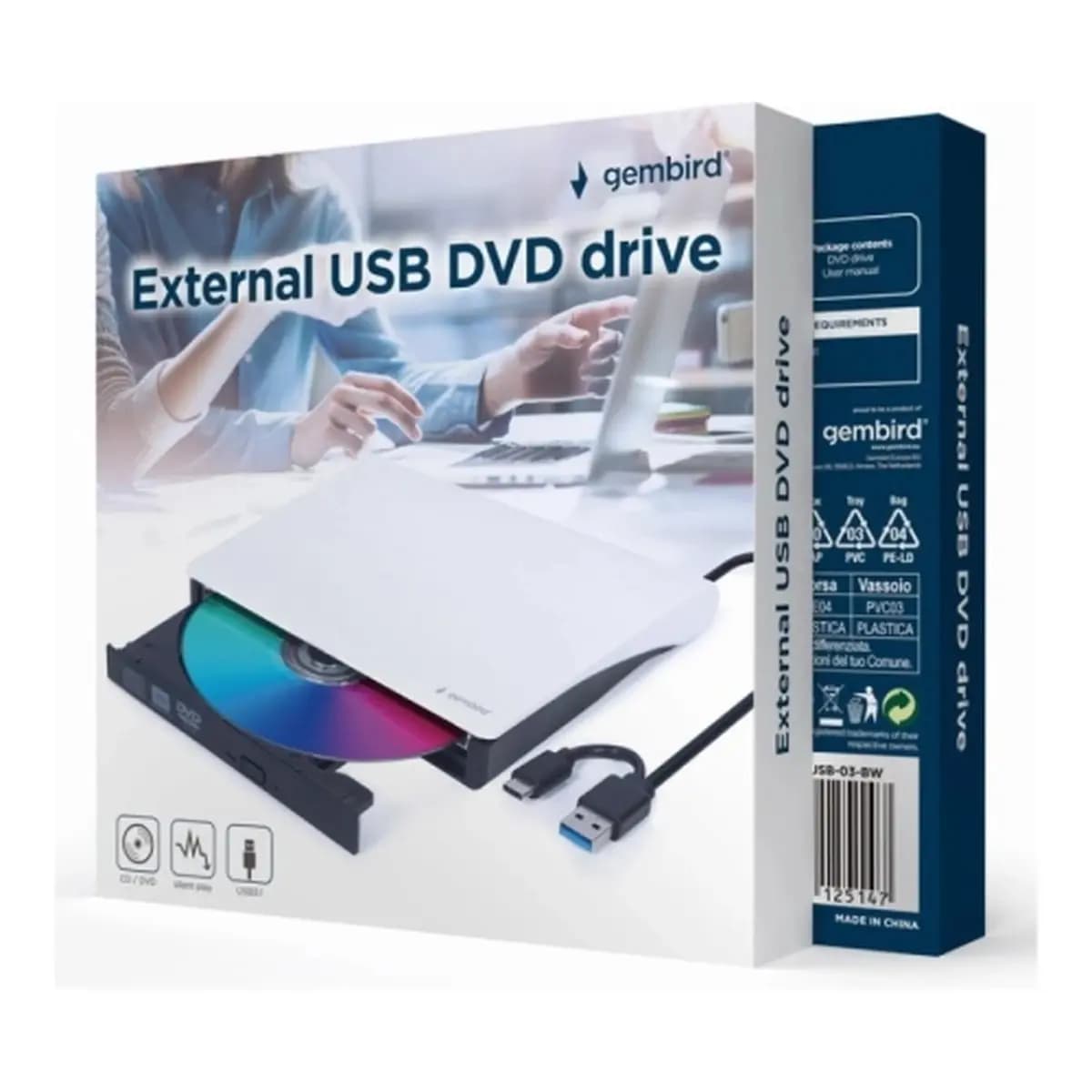 GEMBIRD Eksterni DVD-RW uređaj Slim, USB 3.1, DVD±RW, 8x DVD+R, bijeli