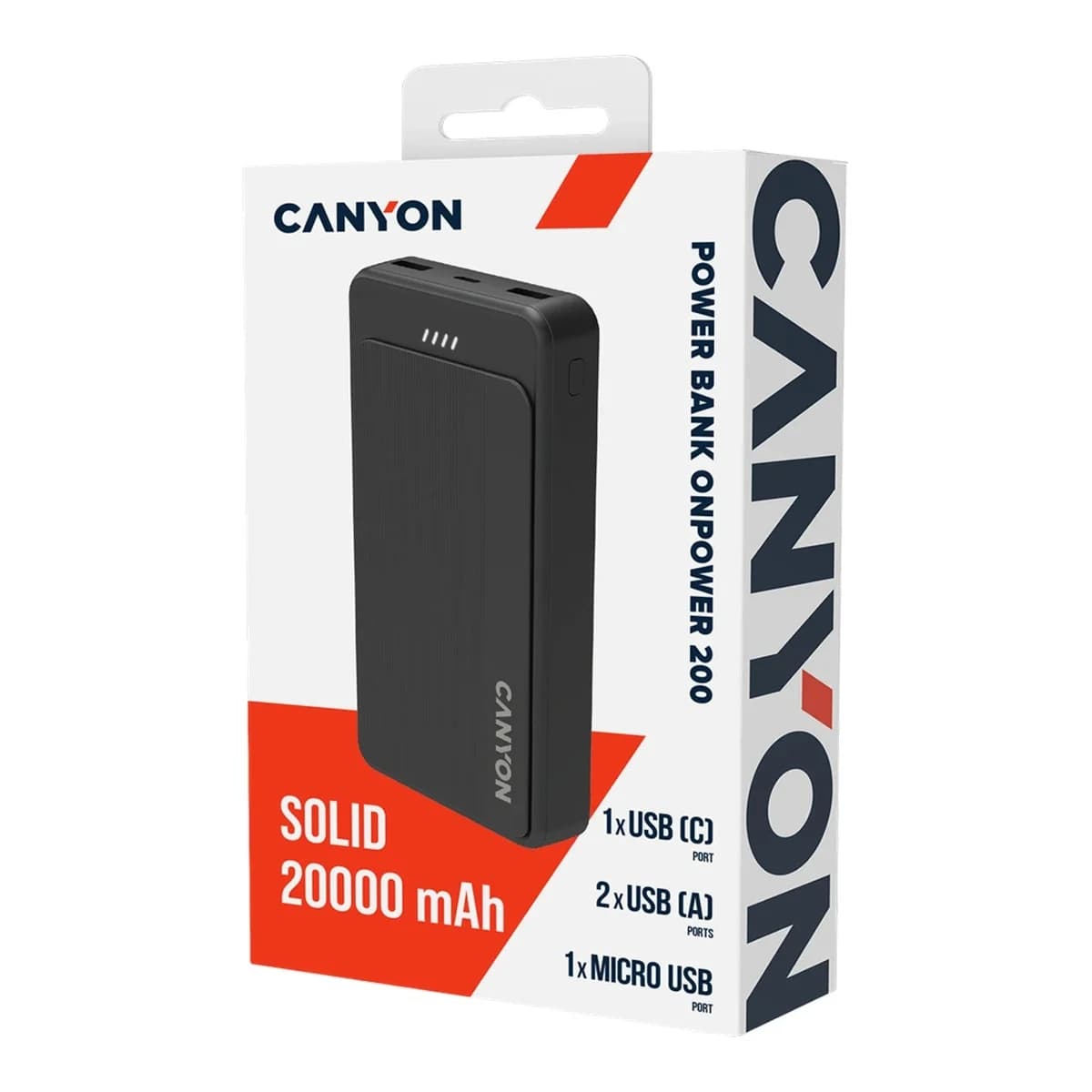 CANYON Power Bank OnPower 200, 20000mAh, Crni, Garancija 24 mjeseci