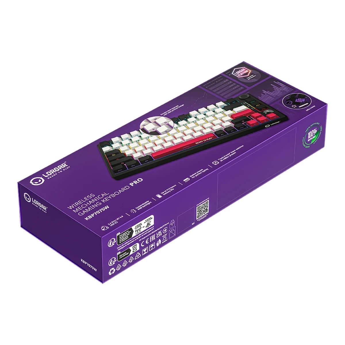 LORGAR Tastatura KBP7075W, Bezicna, Mehanicka, 75%, Gaming, Black/Red, EN raspored