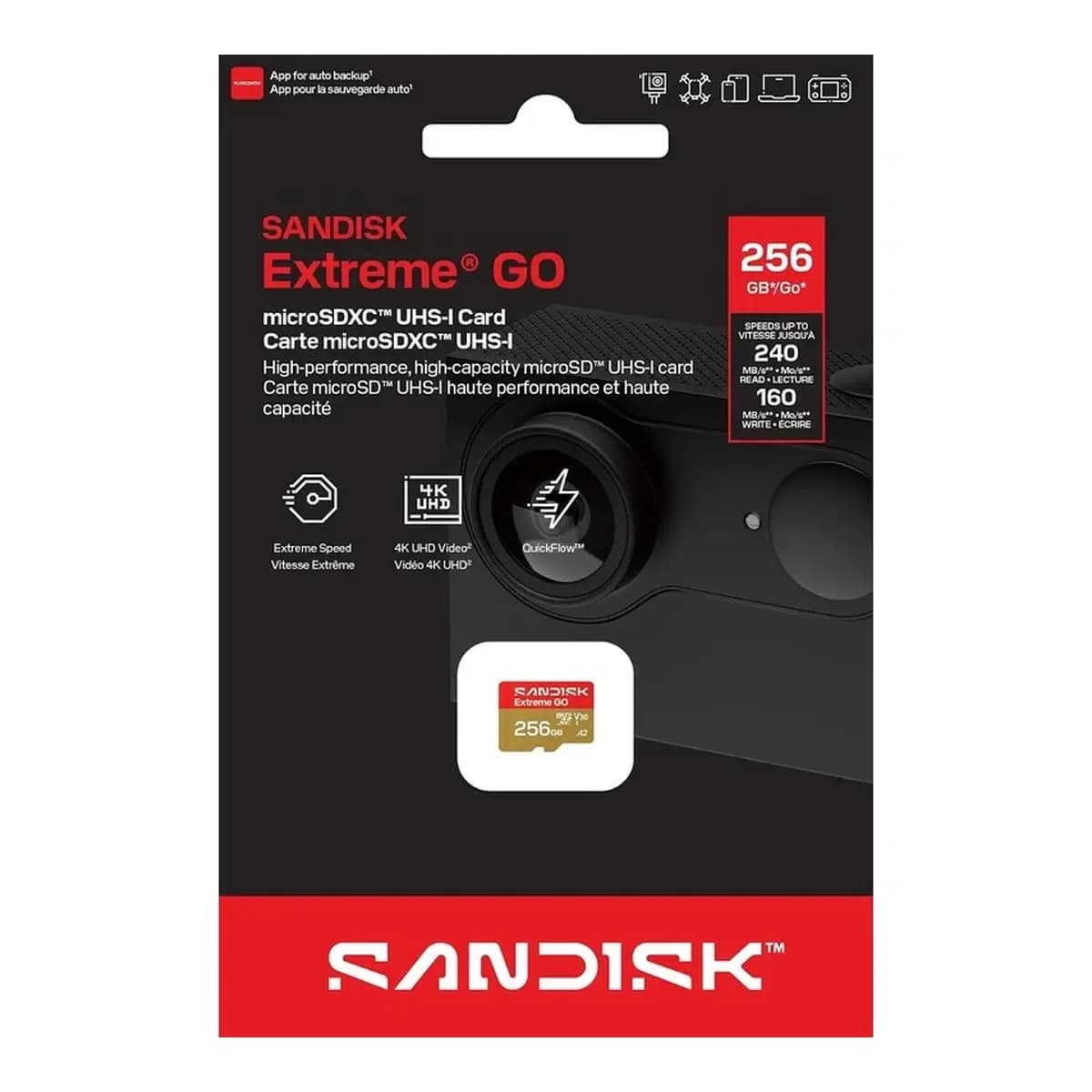 SANDISK Micro SD 256GB Extreme, 190MB/s, A2, SD adapter