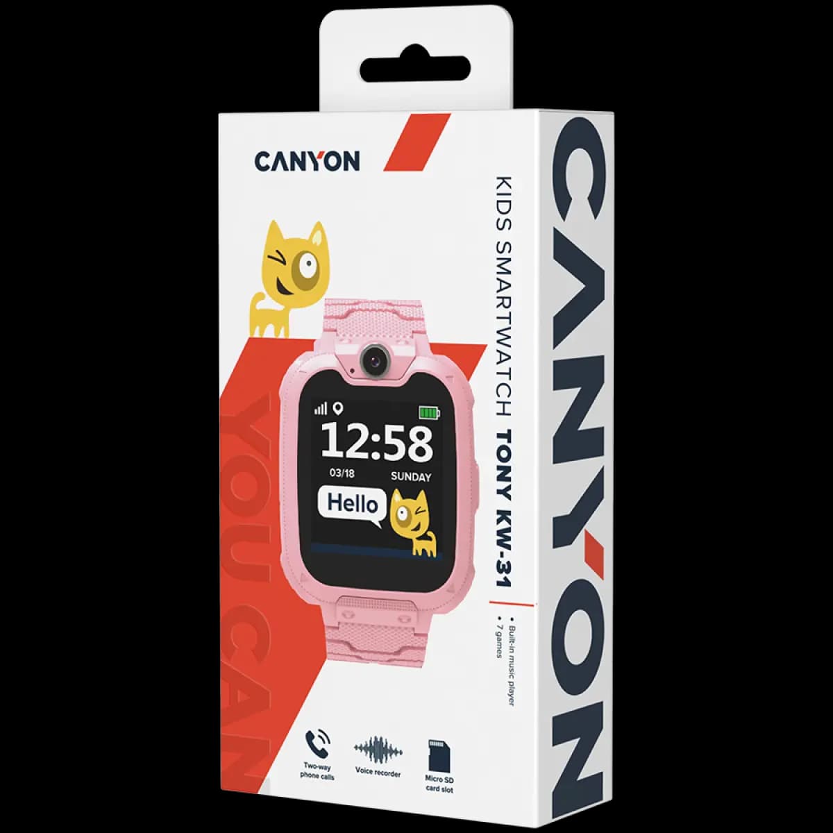 CANYON Pametni Sat Tommy KW-31 1.54” Ekran u boji, GSM, SIM kartica, Kamera 0.3 MP, 7 igara, Crveni