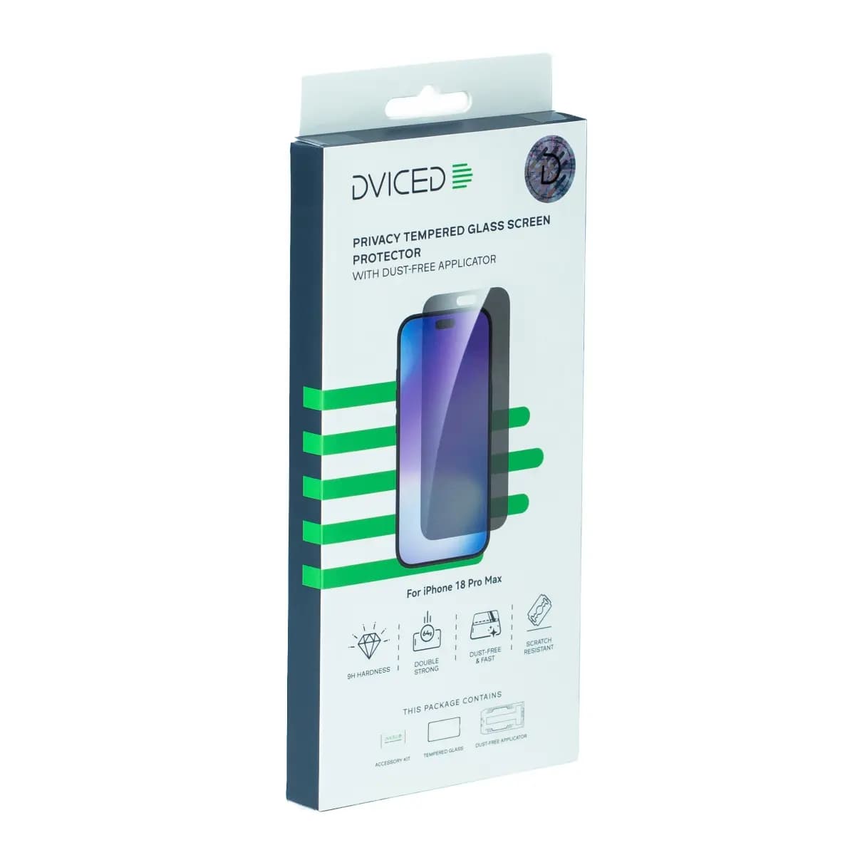 Dviced Privacy Tempered glass screen protector for iPhone 18 Pro Max with dust-free applicator