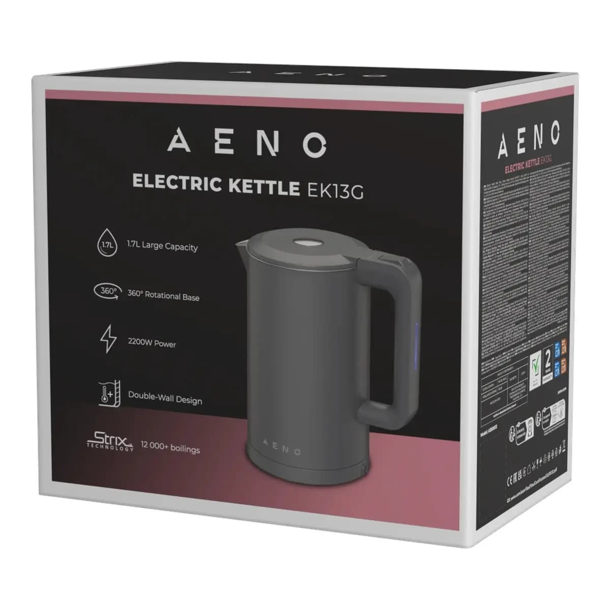 AENO Kuhalo, 1,7 L, 1850–2200 W, 220–240 V, Strix kontroler, sivo