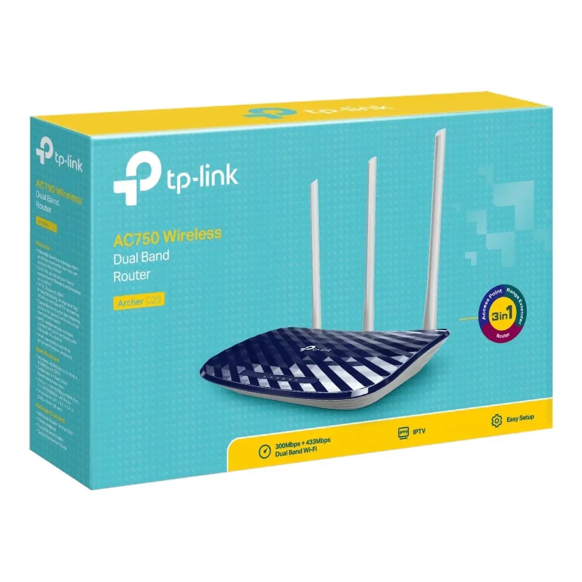 TP-LINK Wireless Router, AC750, Dual Band, up to 733Mbbps - Archer C20