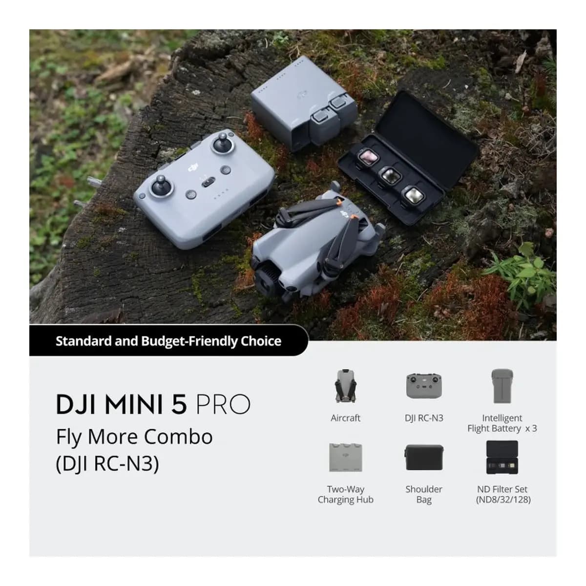 DJI Dron Mini 5 Pro FMC (DJI RC N3), 1-inčni senzor, 4K video, ActiveTrack, do 36 min leta, Med-Tele mod