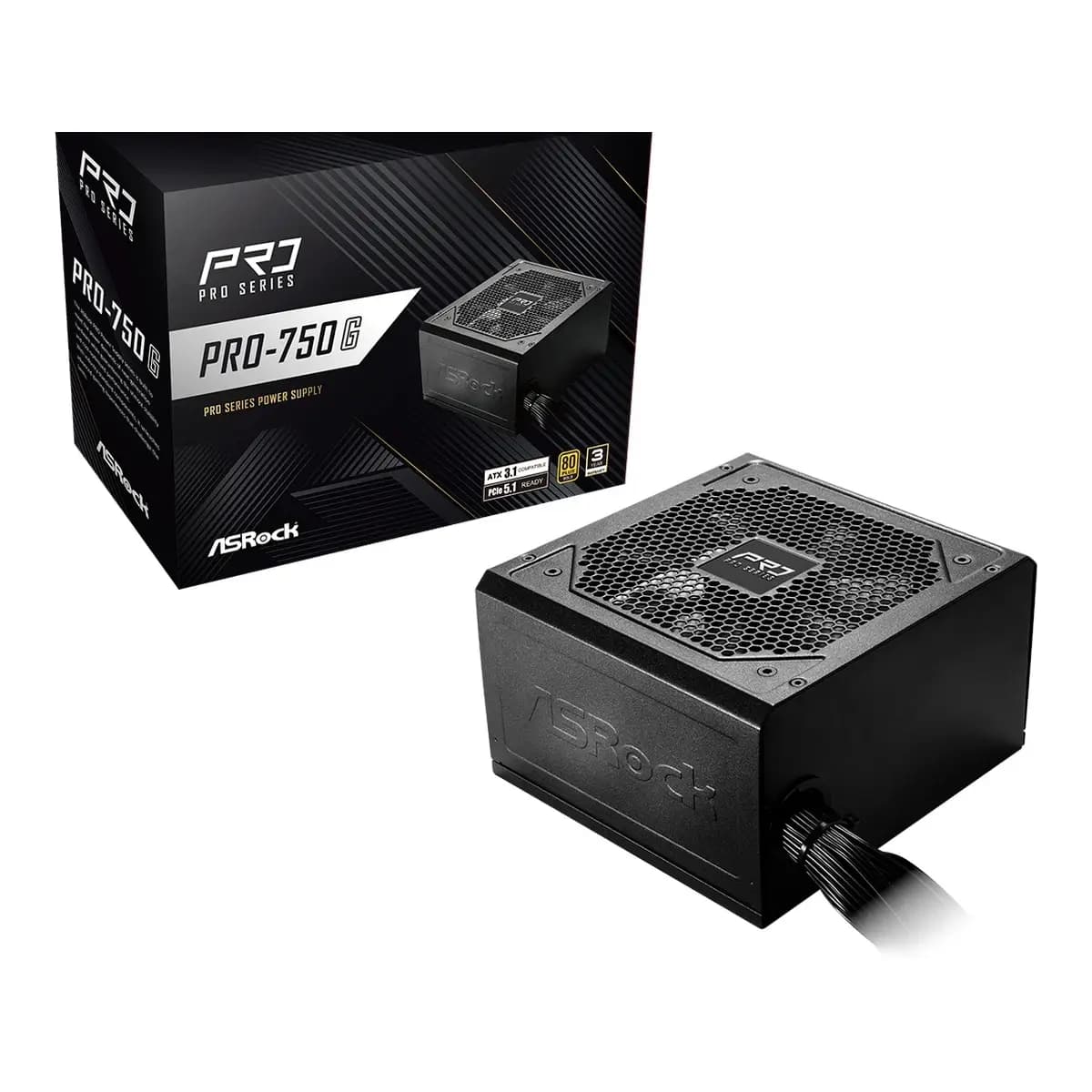ASRock PSU 750W Gold, Pro80PLUS, 120mm fan, ATX 3.1PCIe 5.1