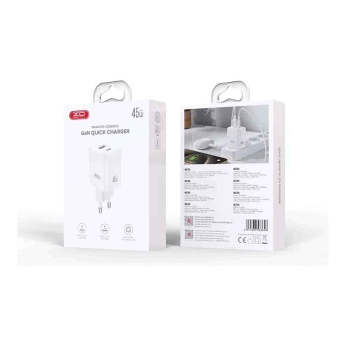 XO Charger CE36 45W Dual USB A +Type-C Fast Charger + Type-C cable