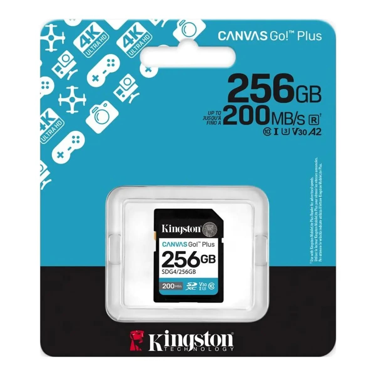 Kingston SD 256GB CanvasGoPlusSDXC,r/w:200/160MB/sDSLRs, mirrorless cameras, 4K video