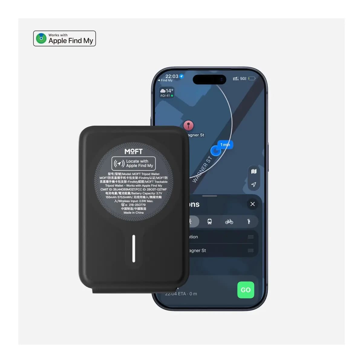 MOFT Trackable Tripod Wallet AERA (3 cards) - Jet Black