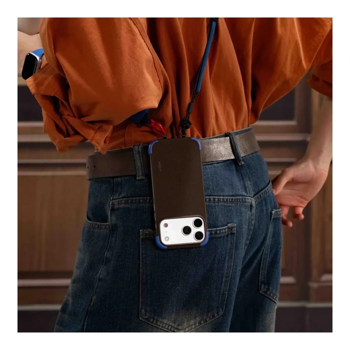 MOFT Color-blocking Snap Phone Case for iPhone 18 Pro Max - Dark Coffee + Sapphire