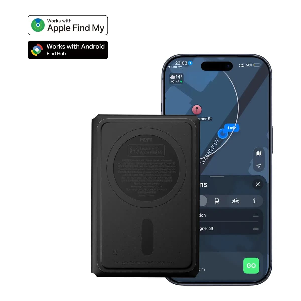 MOFT Trackable Field Wallet (8 cards) & Stand - Jet Black