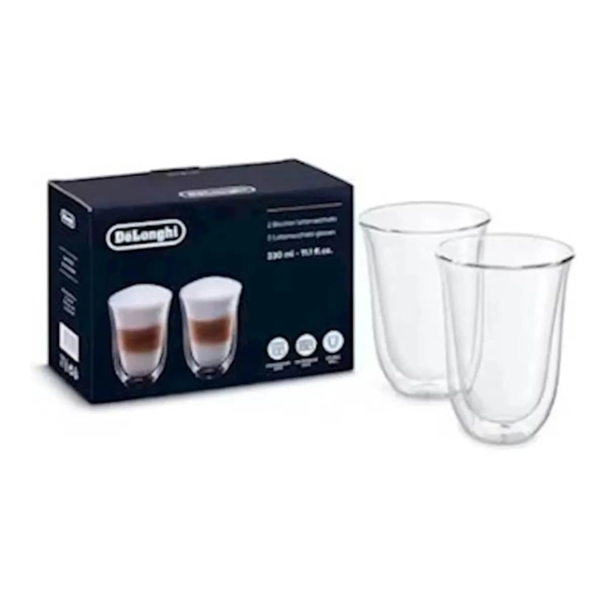 DELONGHI Šoljice za latte macchiato DLSC312, 330ml, 2 komada, Borosilikatno staklo, Dvostruka stijenka