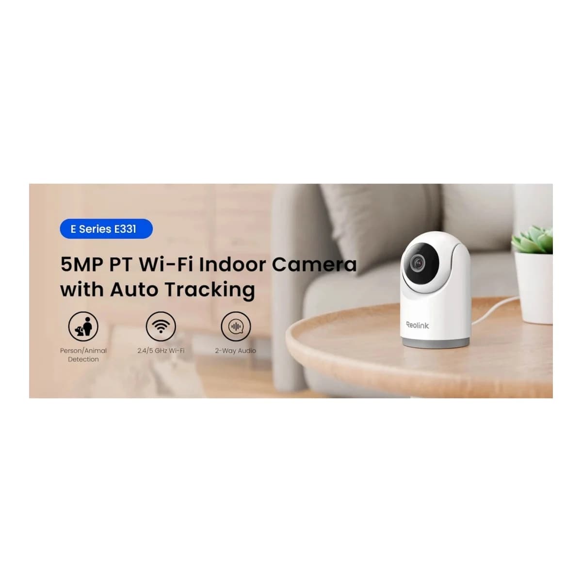 REOLINK IP Kamera E331, 5MP, Wi-Fi, Pan/Tilt, Noćni vid 12m, Dvosmjerna komunikacija