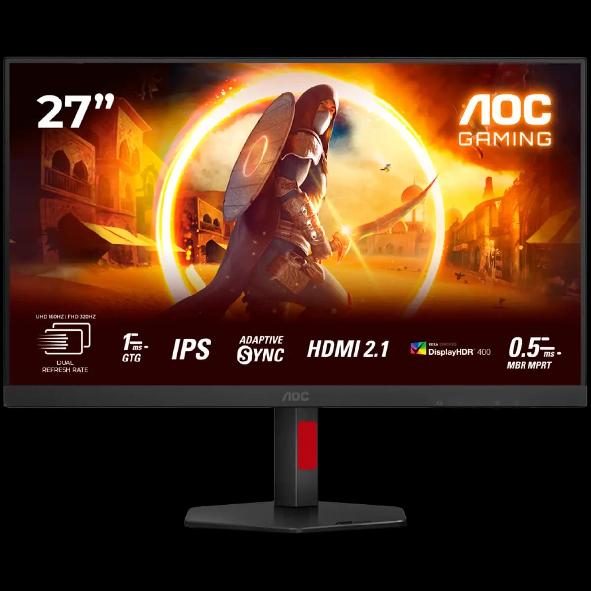 AOC Monitor Gaming U27G4R 27" 4K UHD, Fast IPS Panel, 160Hz, FHD 320Hz, 1ms, HDR 400, Adaptive Sync, HDMI, DP, USB Hub, Ergonomski