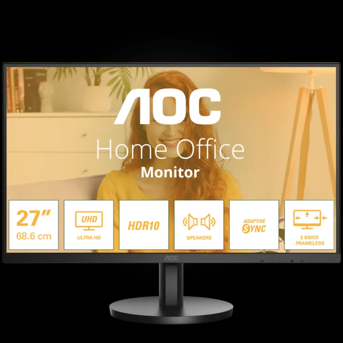 AOC Monitor U27B3A 27" 3840x2160 UHD, IPS Panel, 60Hz, 4ms, HDR10, Adaptive Sync, HDMI, DisplayPort, Zvučnici