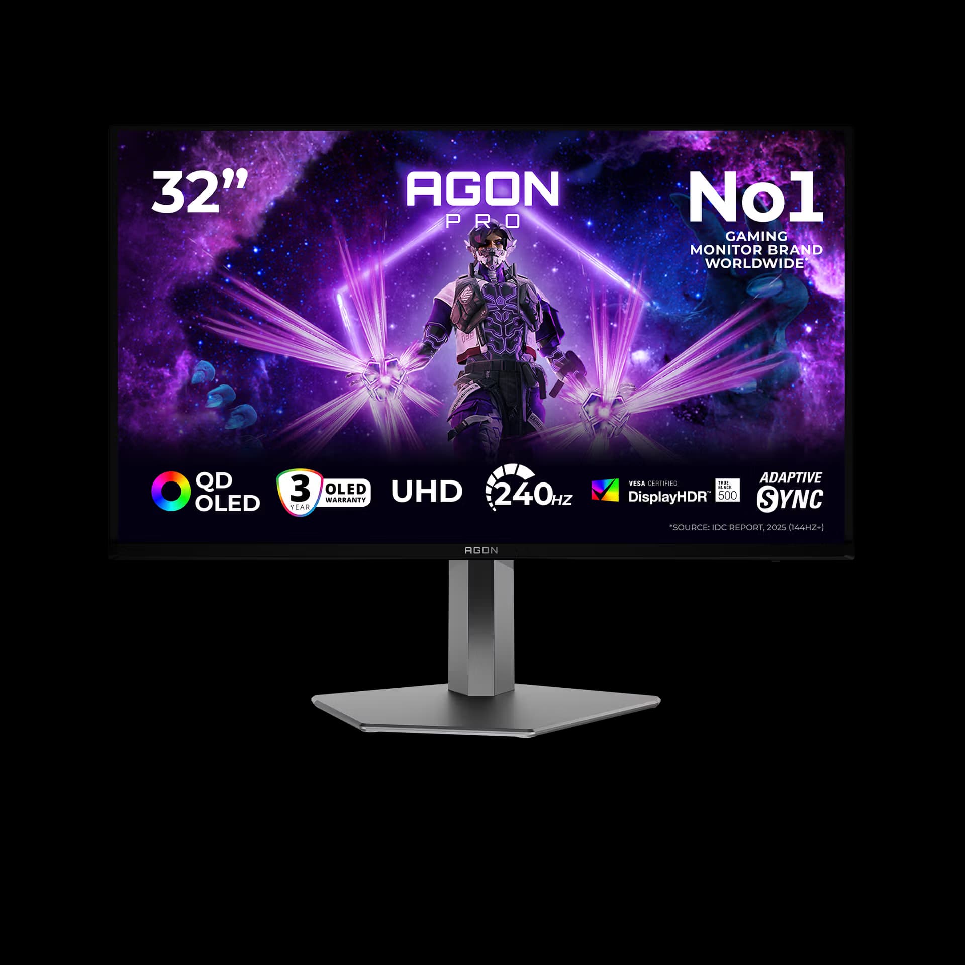 AOC Monitor Gaming AGON PRO AG326UZD2 31.5" UHD, QD-OLED Panel, 240Hz, 0.03ms, DisplayHDR True Black 500, G-Sync Compatible, HDMI 2.1, DP 2.1, USB-C 65W, KVM, Zvučnici, Ergonomski
