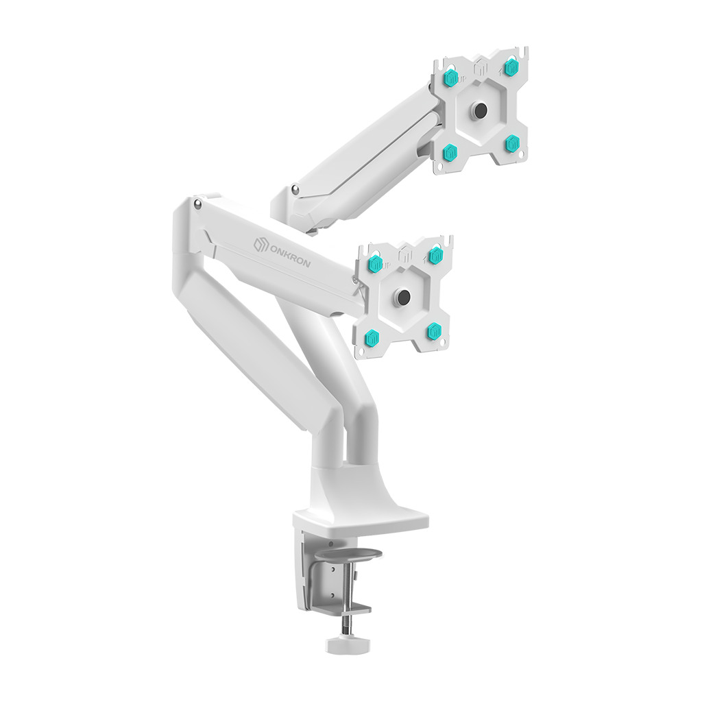 ONKRON Dual Nosač za Monitore - 13-32", 9kg nosivost, Bijeli, Stolni