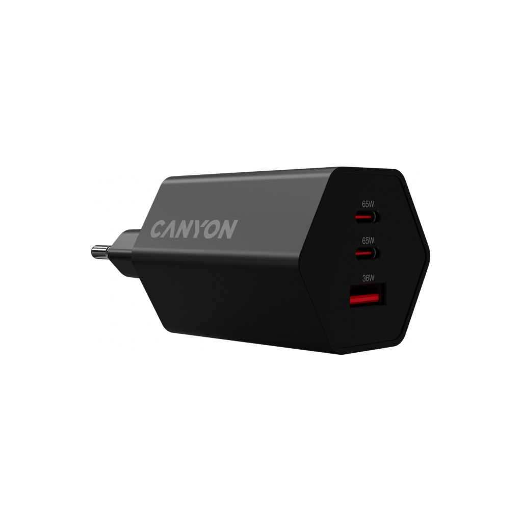 CANYON Punjač HEXAGON 65 GaN 65W 2xPD 1xQC EU Crni - Image 2