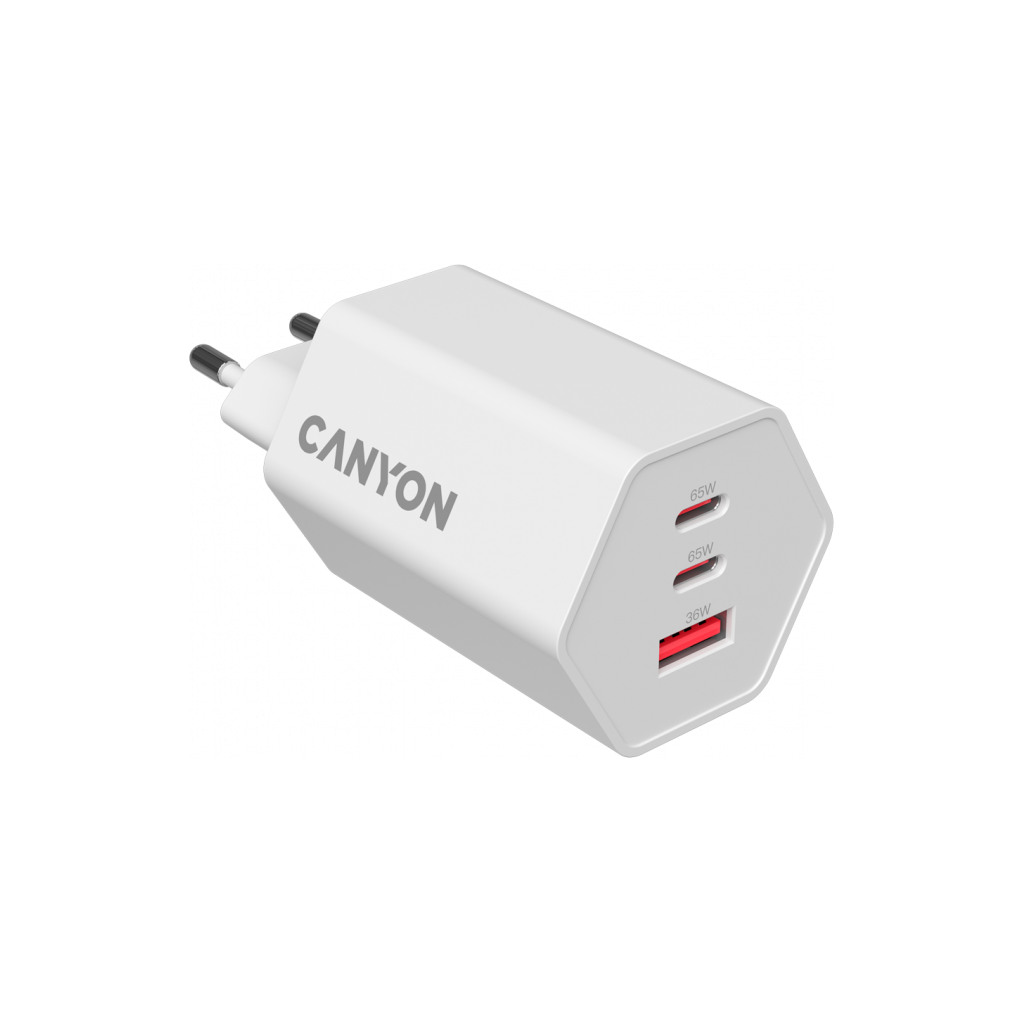 CANYON Punjač HEXAGON 65 GaN 65W 2xPD 1xQC EU Bijeli - Image 3